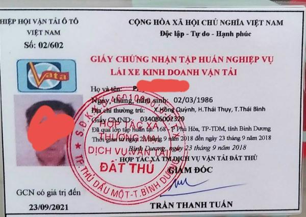 Thẻ Nghiệp Vụ Tài Xế Xe Kinh Doanh Vận Tải